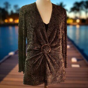 Elementz Women's Metallic Ring Detail Blouson Top – Shimmer Knit Y2K (Sz L)